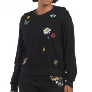 New • Lauren Moshi • Spalding Crew Sweatshirt With Retro Elements in Black